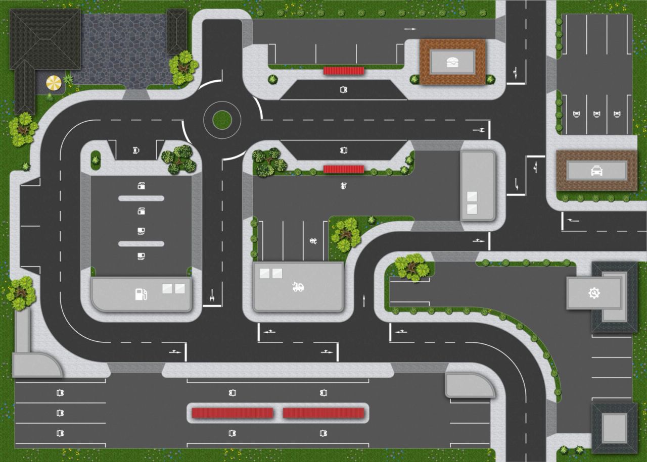 Spielteppich Arne Autoteppich Arne mit Busstation und Taxizentrale - Dein Spielteppich